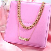 Trendy 2 Layered Necklace For Women Rhinestone Miami Cuban Choker Babygirl Letters Charms Long Chain Gold Color Punk New Jewelry 2024 - compra barato