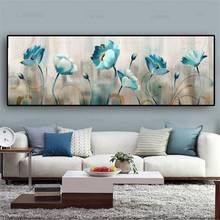 Pintura en lienzo de flores azules abstractas modernas, póster e impresiones, Cuadros, arte de pared, imágenes grandes para decoración del hogar y sala de estar 2024 - compra barato