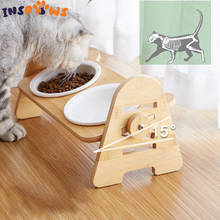 Adjustable Pet Bamboo Ceramic Bowl Elevated Heights Food and Water Dishes Wooden Stand 15 Degree Design To Protect Pet's Neck 2024 - buy cheap