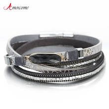 Amorcome pulseira feminina de couro, bracelete com múltiplas camadas em estilo boho 2024 - compre barato