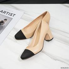 Fashion Women mid Heels soft patent Leather Thick Heel Shoes Black apricot Mixed Colors Pumps Ladies Dress Wedding Party shoes 2024 - buy cheap