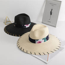 Chapéu de palha estampado, chapéu de palha com fita, chapéu de sol, lazer, chapéu de praia com pontas largas, gancho de mão, chapéu de palha grande, dome, férias 2024 - compre barato