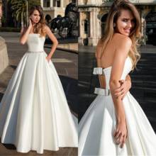 Delicate Satin Stapless Neckline A-line Wedding Dress  Beadings Pockets Chic Back with Bow Custom Made Dresses Vestidos de novia 2024 - buy cheap