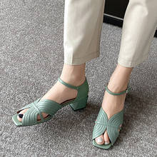 Sandália de salto alto couro genuíno, calçado feminino dedo aberto elegante 2024 - compre barato