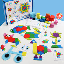 Recentes 210 Pçs/set Montessori Brinquedos De Madeira Tangram Jigsaw Puzzle Formas Geométricas Coloridas Livro 3D Enigma De Madeira para Crianças 2024 - compre barato