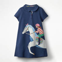 Frocks for Girls 2021 Summer Baby Girl Navy Blue Vestiods Children Clothes Toddler Horse Applique Dresses for Kids 2-7 Years 2024 - buy cheap