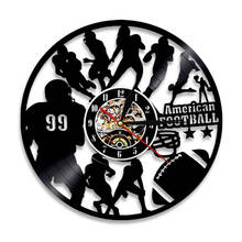 Современные настенные часы в американском стиле с изображением футбольных игроков, силуэт, регби, виниловая пластина, настенные часы, подарок для любителей спорта 2024 - купить недорого