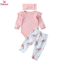 Autumn Infant Baby Girls Boys Cotton Romper Flying Long Sleeve Tops + Pants Flamingo Headband 3PCS Clothes Set Outfits 2024 - buy cheap