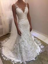 Elegant sleeveless Lace Appliqued Mermaid Wedding Dress V-neck Zipper Back Wedding Gown Vestido De Novia 2024 - buy cheap