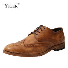 YIGER-zapatos de vestir para hombre, calzado de negocios Brogue italiano de cuero genuino tallado, Oxford, de marca, para boda 2024 - compra barato