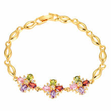 Fashion Jewelry Gold Color Multicolor Cubic Zirconia CZ Flower Charm Bracelet For Women 2024 - buy cheap