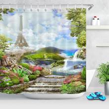 Cortina de banheiro com estampa de paisagem natural, europeia, paisagem da torre de paris, à prova d'água, lavável, tecido durável para banho 2024 - compre barato