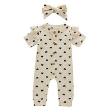 New Valentine's Day Children's Two Piece Set Infant's Fly Sleeve Crew Neck Heart Button Print Romper Bow Hair Band for Baby 2024 - buy cheap