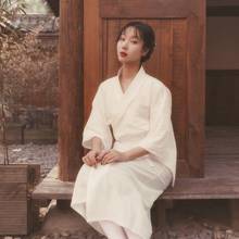 Traditional Yukata Cotton Linen Vintage Long Robe Stage Performance Clothes White Women Kimono Japanese Style Cosplay Costume 2024 - buy cheap