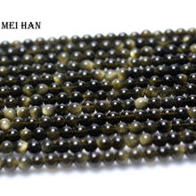 Meihan-Cuentas redondas de piedra lisas de obsidiana dorada natural, 4mm, para pulsera, collar, fabricación diy de joyería 2024 - compra barato