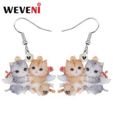WEVENI Acrylic Valentine's Day Double Cupid Cat Earrings Animal Drop Dangle Jewelry For Women Girls Teens Charm Decoration Gift 2024 - buy cheap