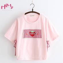 Vintage Harajuku Graphic T Shirts Women Korean Style Strawberry Lace Up Tops Teen Girl 2020 Summer Kawaii Short Sleeve Tee Shirt 2024 - buy cheap