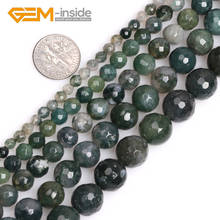 Round Green Moss Agates Beads Natural Stone Beads Smooth/Faceted Loose Beads For Bracelet Making Strand 15" DIY Wholesale 2024 - buy cheap