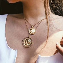 Collar con colgante Bohemia femenino de doble capa collar Retro dorado tallado moneda collar joyería nuevo 2024 - compra barato