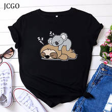 Camiseta feminina jcgo, camiseta de algodão de tamanho grande com mangas curtas, gola redonda, camiseta casual para mulheres 2024 - compre barato