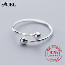 Real 925 Sterling Silver Simple Double Ball Open Adjustable Rings for Women Fashion Band Geometric Finger Ring Silver Jewelry 2024 - buy cheap