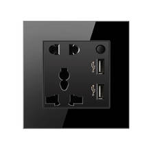 250V 86MM multifunctional 3/5-holes socket Black Mirror tempered glass panel 1/2/3/4gang switch plug with USB ports 2024 - buy cheap