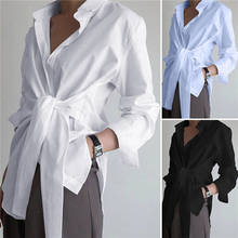 Blusa informal asimétrica de manga larga para mujer, Top elegante con cordones, blusa de trabajo con botones, 2021 2024 - compra barato