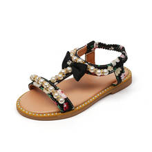 2020 New Fashion Girls Sandals Summer Shoes T-strap With Flowers Prints Pearl Beading Open-toe Shoes Kids Beach Sandals Soft 2024 - buy cheap