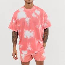 Men Sports Suit O-neck Short Sleeve Summer Tie-dye Print Leisure Male T-shirt Short Set for Running Men's Sets Fashion Clothing 2024 - buy cheap