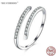 SILVERHOO 925 пробы Серебряное кольцо для женщин регулируемые простые циркониевые женские кольца женские ювелирные изделия из чистого серебра аксессуары в подарок 2024 - купить недорого