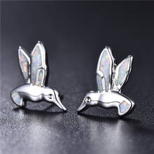 Cute Small Bird White Blue Fire Opal Stud Earrings For Women 925 Sterling Silver Animal Jewelry Female Luxury Wedding Earrings 2024 - buy cheap