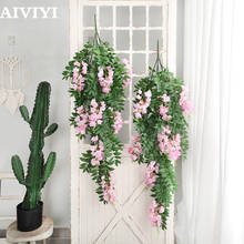 Colgante de pared de flores artificiales, 3 tenedores, 8 Faroles, plantas verdes, decoración para el hogar, Navidad y boda, 130CM 2024 - compra barato