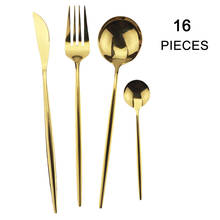 Conjunto de talheres de cozinha espelhado dourado 16 com facas, garfo e colher, conjunto de jantar 304 de aço inoxidável 2024 - compre barato