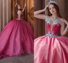 Vestido De 15 Anos 2021 Rose Red Sparkly Sweet 16 Quinceanera Dresses For Girls Diamond Sweetheart Lace-up Pageant Prom Gowns 2024 - buy cheap