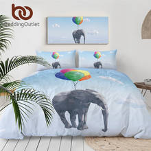 BeddingOutlet-Juego de cama de elefante volador, funda nórdica de cielo nublado, globos de colores, juego de cama de 3 piezas, colchas de geometría poligonal 2024 - compra barato