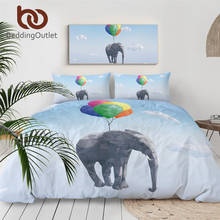 BeddingOutlet Flying Elephant Bedding Set Cloudy Sky Duvet Cover Colorful Balloons 3-Piece Bed Set Polygonal Geometry Bedspreads 2024 - buy cheap