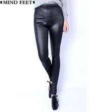 Leggings feminino de couro sintético, calça de pé fosco de imitação de couro pu de tamanho grande justo calça skinny de primavera outono 2024 - compre barato