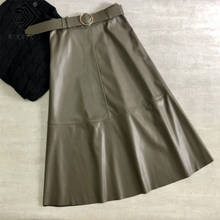 2020 Autumn Winter Women PU Skirts Sashes Fashion High Waist Midi Skirt Office Lady Solid Bottoms B08908K 2024 - buy cheap