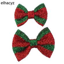 Sombreros de Navidad para niña, accesorios para el cabello para niña, fiesta, Festival, lazo a rayas Rojo/verde con Clip o sin Clip, 10 unids/lote 2024 - compra barato