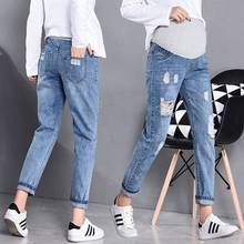 Primavera e outono modelos de mulheres grávidas jeans primavera nova onda mãe coreano buraco solto grávida calças 2024 - compre barato