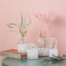 Современная креативная прозрачная стеклянная ваза, белая кружевная Маленькая ваза, сухие цветы, Террариум, свадебные вазы для украшения стола 2024 - купить недорого
