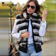 Q.FURDREAM New Woman Rabbit Fur Vest Stand Collar Real Rex Rabbit Fur Coat Chinchilla Color Winter Fashion Outerwear Warm Jacket 2024 - buy cheap
