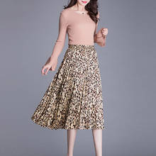 Qooth 2020 Autumn Women Skirts Retro Leopard Pleated Skirt Female Slim Floral Long Skirt Chiffon Elastic Waist Beach Skirt 6503 2024 - buy cheap