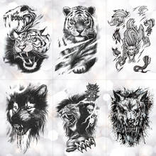Водостойкая Временная тату-наклейка с тигром, черепом, леопардом, драконом, волком, животными, татуировки для боди-арта, руки, мужские искусственные татуировки 2024 - купить недорого