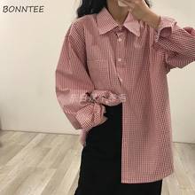 Women Shirts Autumn Female Girls Tops Plaid Japanese Style Ins Ulzzang Loose 2XL All-match Daily Casual Students Sweet Cozy Chic 2024 - buy cheap