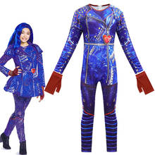 Novo estilo crianças descendentes 3 cosplay traje meninas crianças bodysuit mal bertha evie halloween desempenho traje peruca 2024 - compre barato