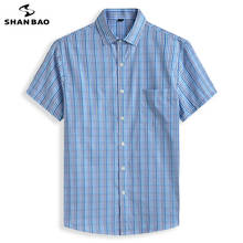 Shan bao 100% algodão de alta qualidade xadrez camisa 2021 verão marca casual dos jovens moda solta curto-mangas compridas camisa grande tamanho 2024 - compre barato