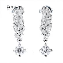 BAIHE Solid 14K White Gold H/SI Natural Diamonds Feather Stud Earrings Lady Wedding Fine Jewelry Серьги Örhängen med fjäderstift 2024 - buy cheap
