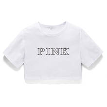 Новейшая модная розовая футболка с буквенным принтом Tumblr, женские милые укороченные топы, женская уличная одежда, повседневные футболки, Прямая поставка 2024 - купить недорого