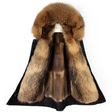 Jaqueta destacável e com capuz, casaco feminino longo de pele de guaxinim natural e luxo, forro e casaco 2020 2024 - compre barato